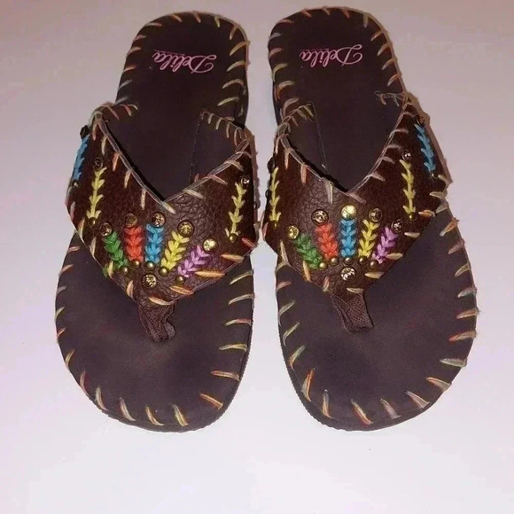 Delila flip flops Brown Leather Size 9 - Picture 1 of 8